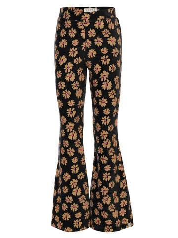 Little Looxs - Velours flared broekje Winter Flower Zwart