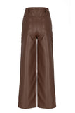 Nobell - Sage Fake Leather Wijde Broek Donkerbruin