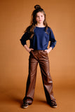 Nobell - Sage Fake Leather Wijde Broek Donkerbruin