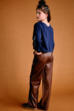 Nobell - Sage Fake Leather Wijde Broek Donkerbruin